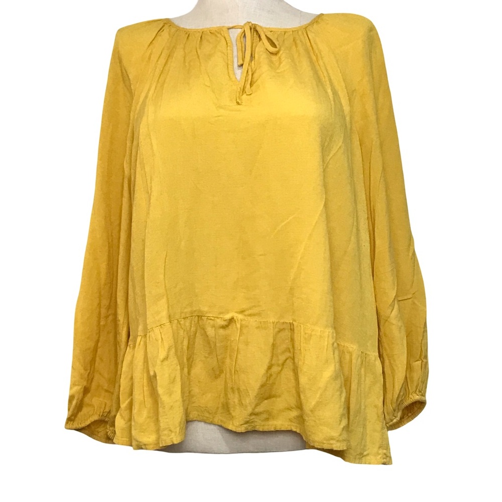 Old Navy Peasant Top Women’s Sz XL Color Yellow Notched Neck Bishop Long Sleeves